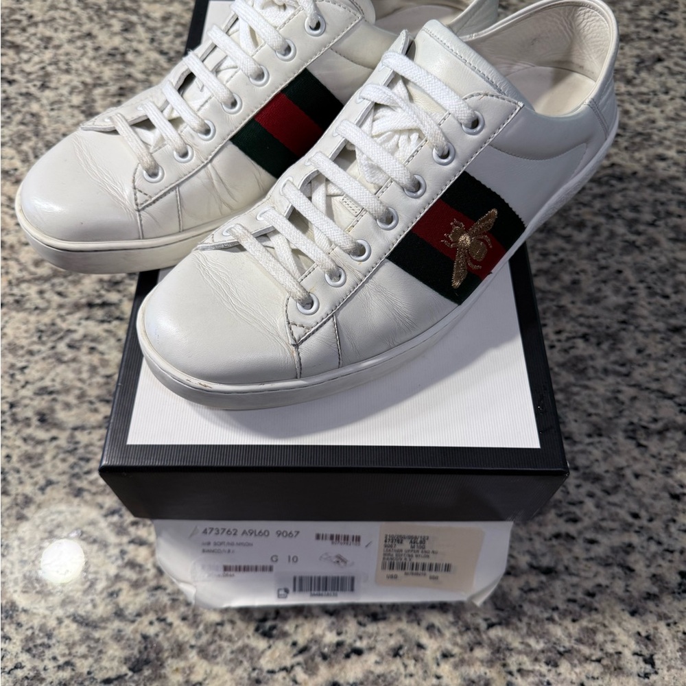 Gucci Ace Bee White Sneakers with Red and Green Stripe